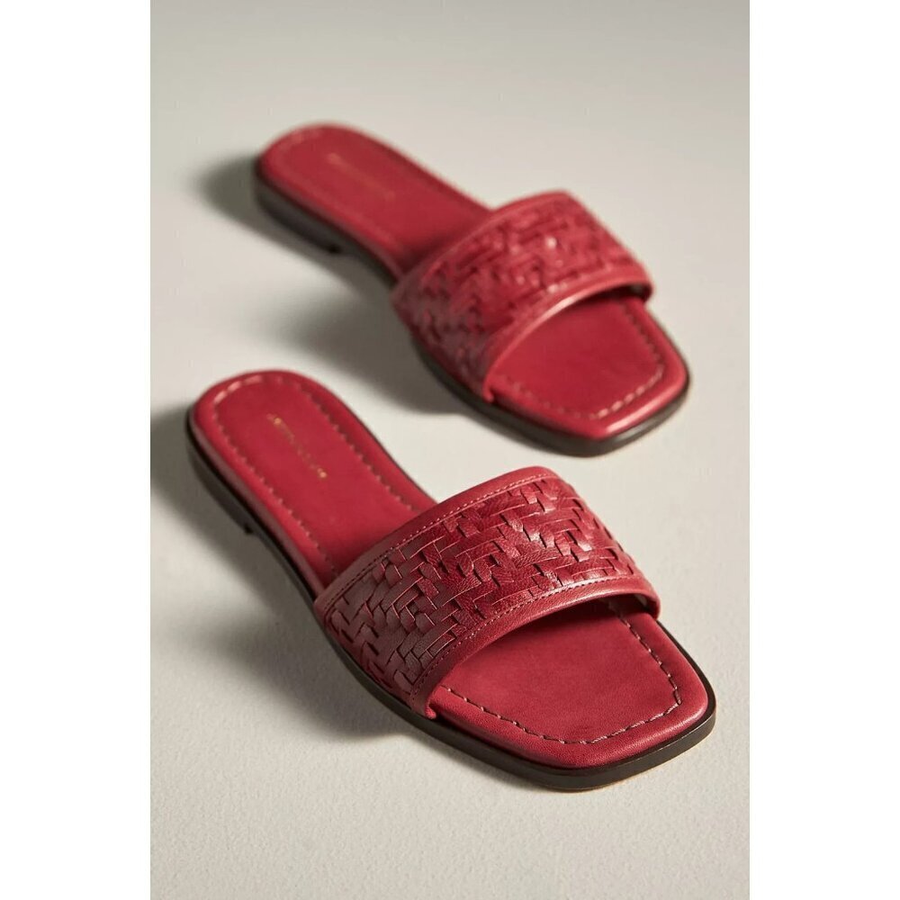 Anthropologie Woven Leather Slide Sandals Red 41